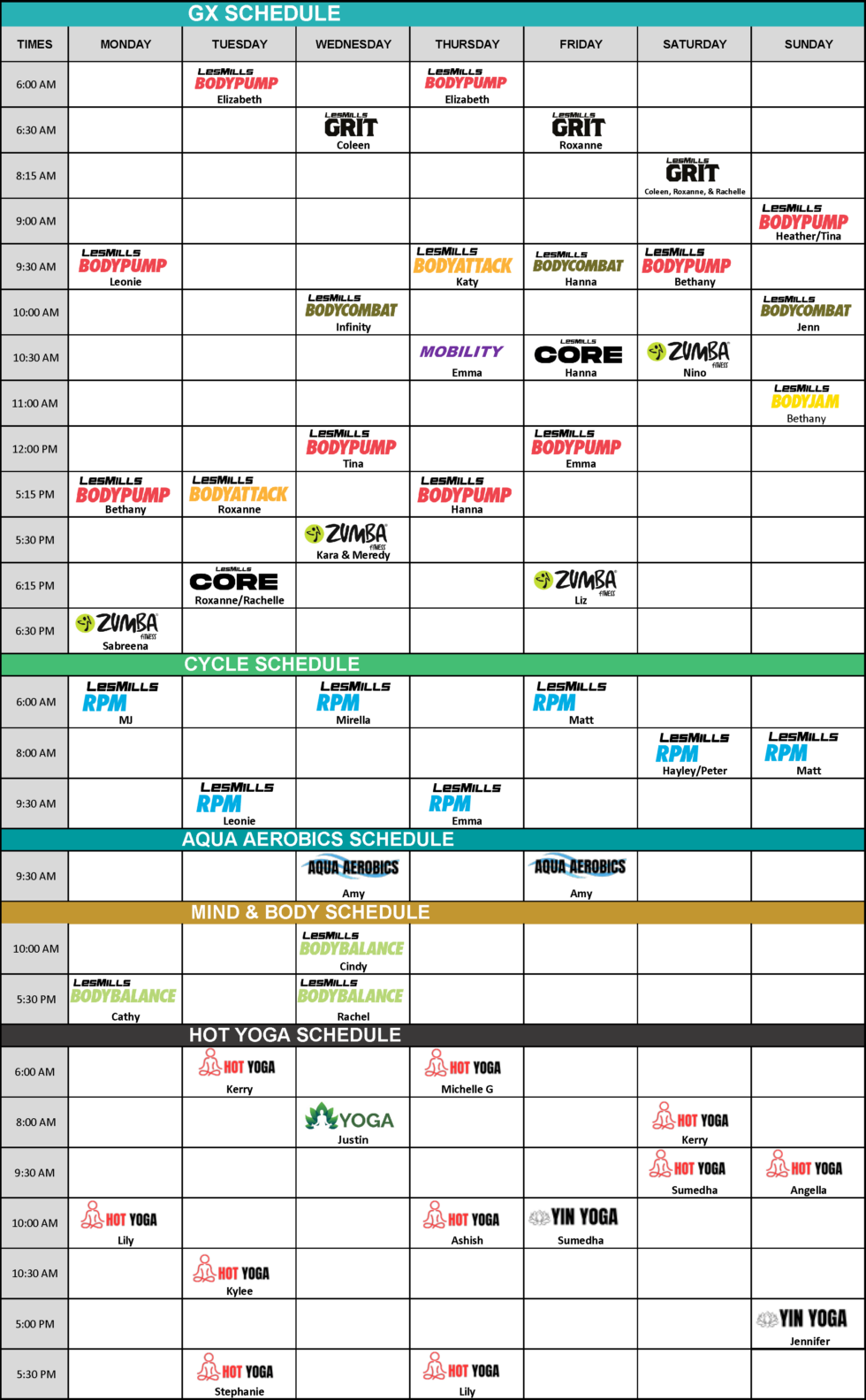 Class Schedule | Redmond - 425 Fitness